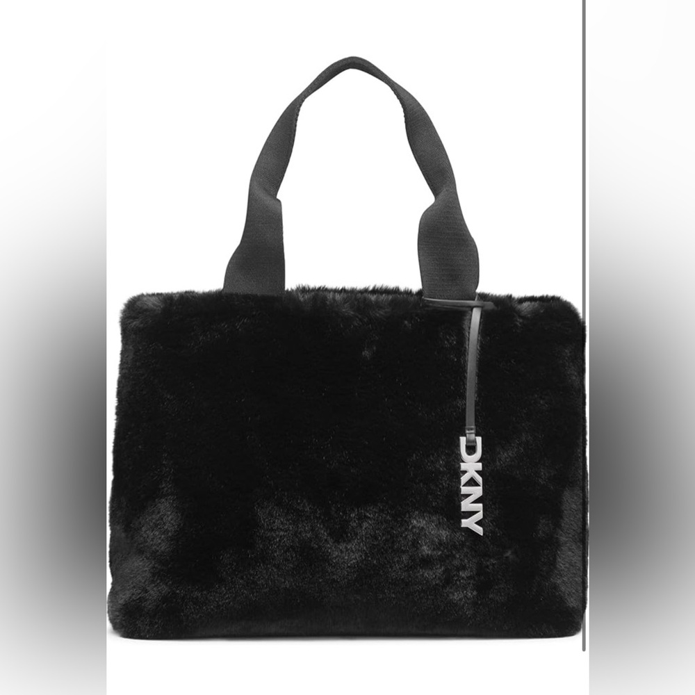 DKNY Black Faux Fur Tote Bag